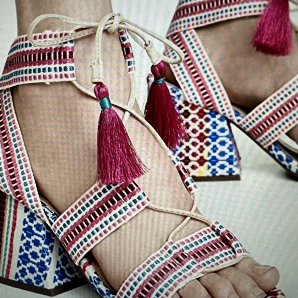 Colorful Tassel Lace-Up Sandals